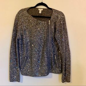 Chico’s Silver Sequin Sparkle Zipper Jacket/blazer